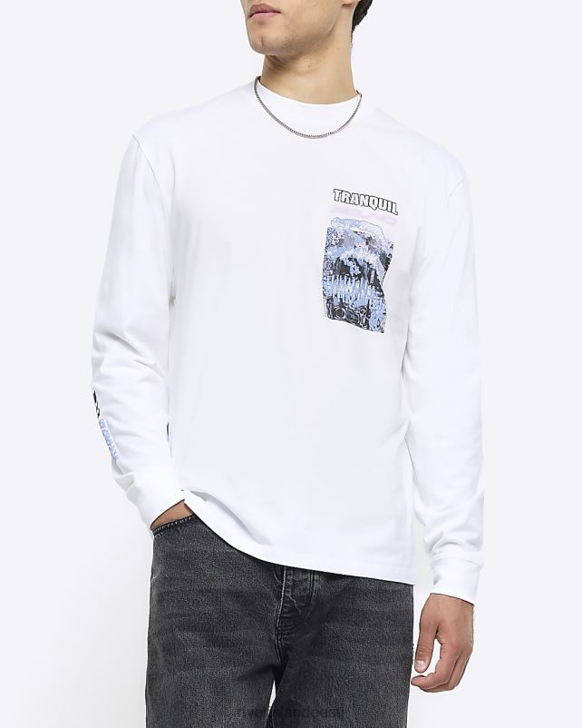 kehakate valge mehed River Island Tavalise istmega graafiline pikkade varrukatega T-särk 44TLL5655