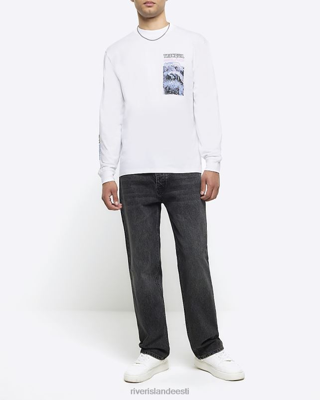 kehakate valge mehed River Island Tavalise istmega graafiline pikkade varrukatega T-särk 44TLL5655