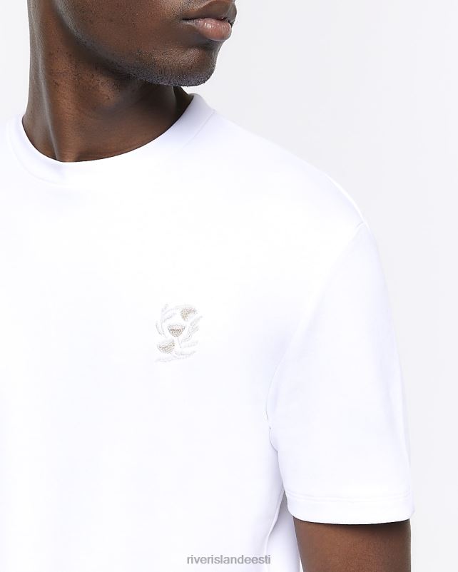 kehakate valge mehed River Island slim fit rinnale tikandiga T-särk 44TLL3047
