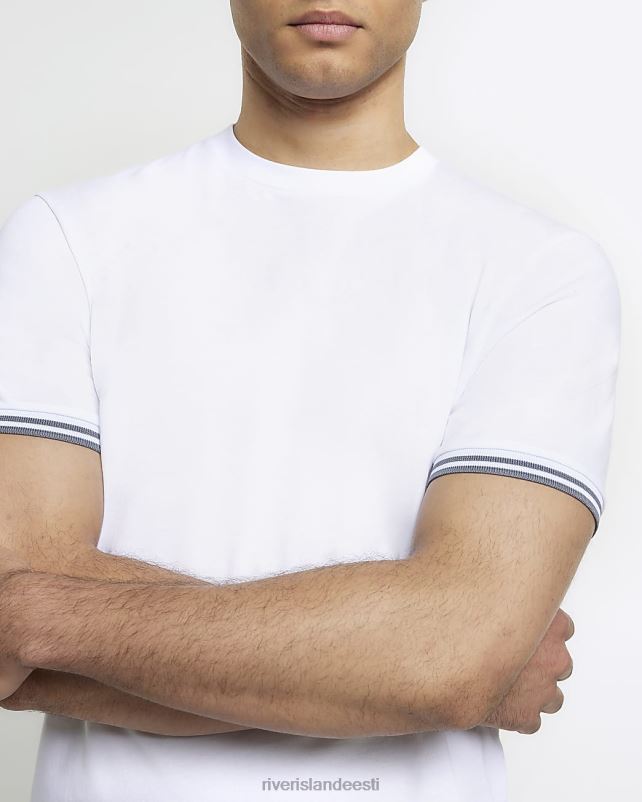 kehakate valge mehed River Island slim fit teibitud varrukatega T-särk 44TLL2538
