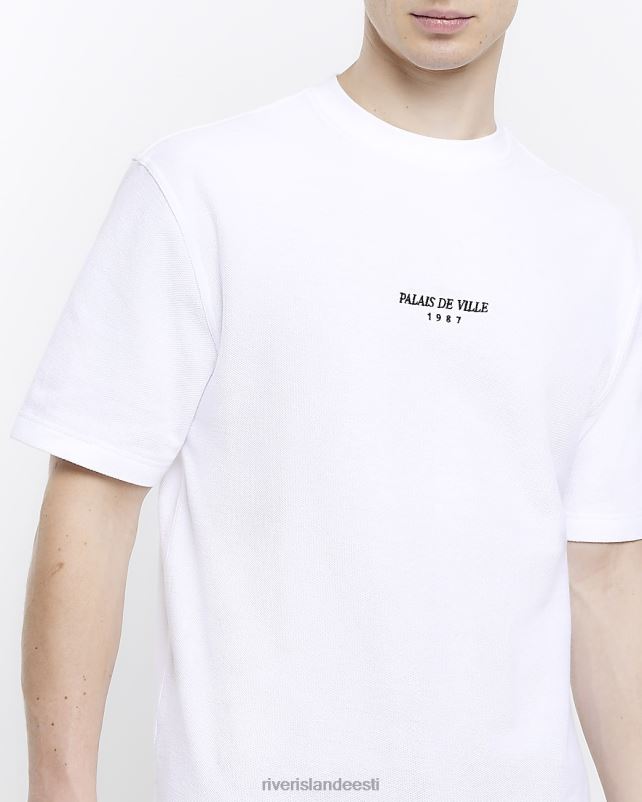 kehakate valge mehed River Island tavalise istmega tikitud t-särk 44TLL3007