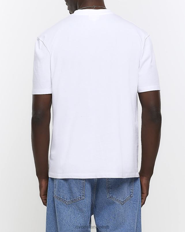 kehakate valge mehed River Island tavalise ristpistega t-särk 44TLL5710