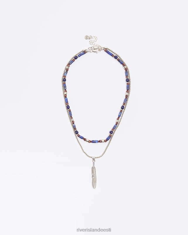 tarvikud sinine mehed River Island helmestega mitmerealine lehtedega kaelakee 44TLL5868