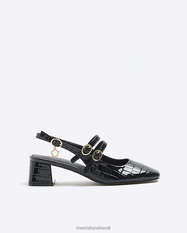 jalatsid must naised River Island patenteeritud croc reljeefsed õukonnakingad 44TLL4416