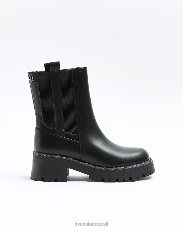 jalatsid must naised River Island diamante trimmiga chelsea saapad 44TLL952