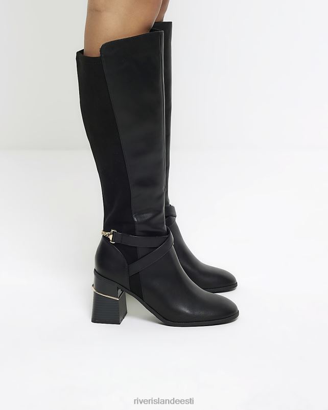 jalatsid must naised River Island kontsaga kõrge säärega saapad 44TLL4038