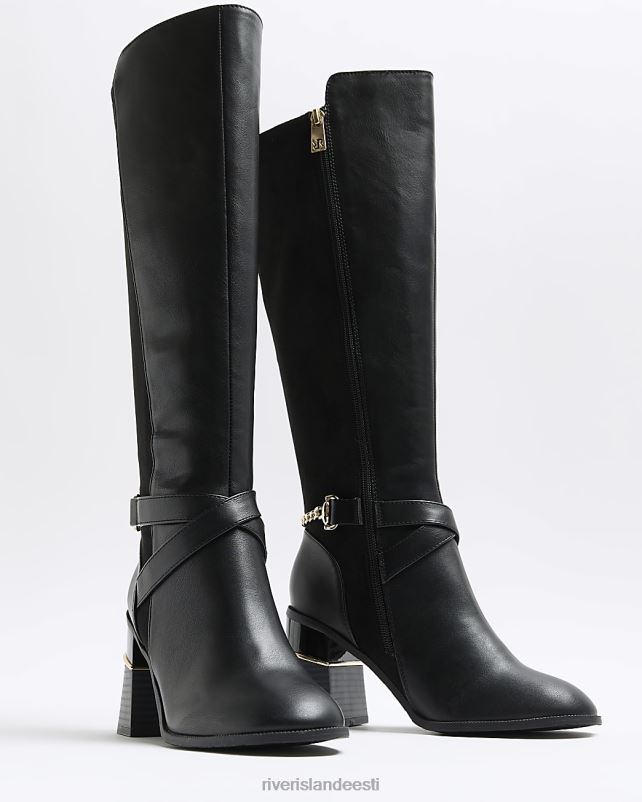 jalatsid must naised River Island kontsaga kõrge säärega saapad 44TLL4038