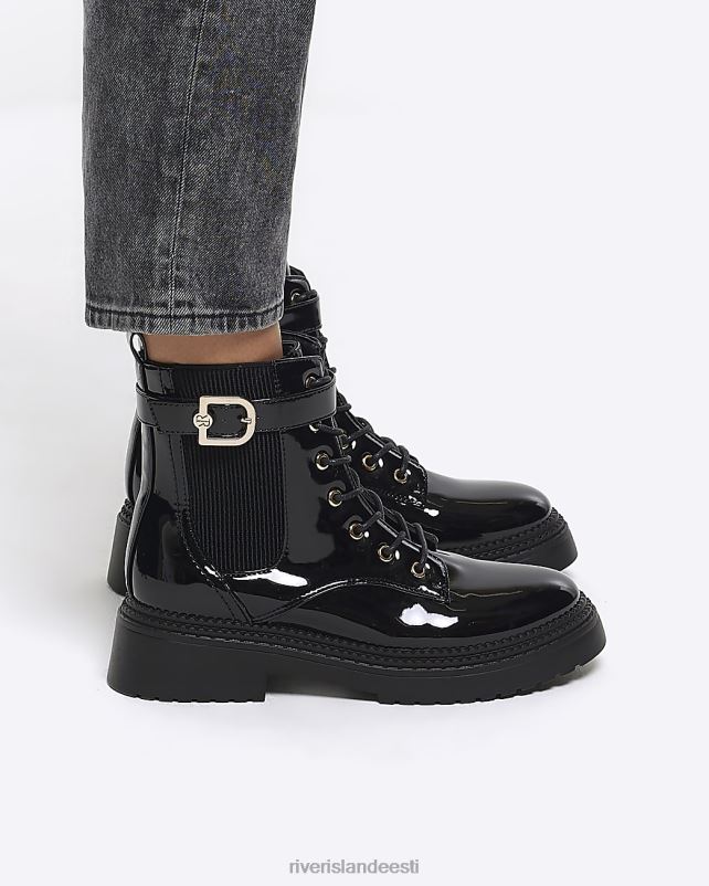 jalatsid must naised River Island patenteeritud pandlaga nöörsaapad 44TLL69