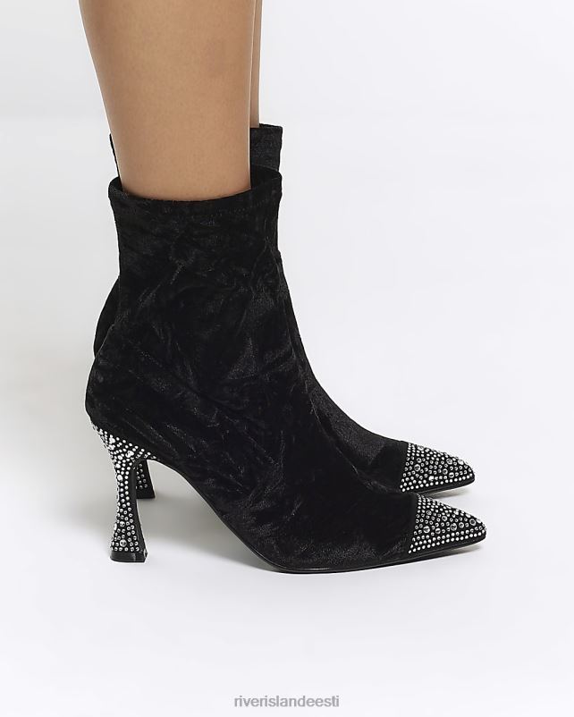 jalatsid must naised River Island sametkaunistusega kontsaga saapad 44TLL4130