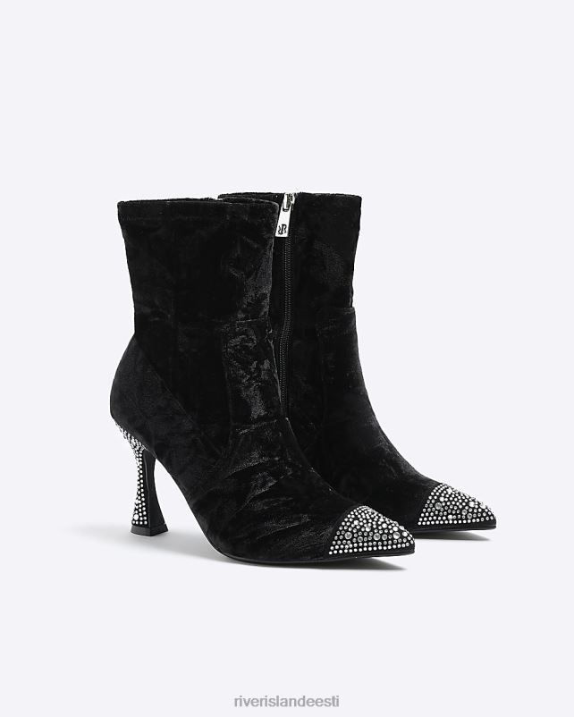 jalatsid must naised River Island sametkaunistusega kontsaga saapad 44TLL4130