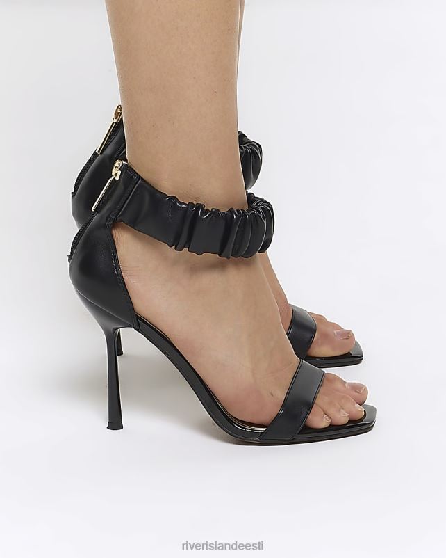 jalatsid must naised River Island kõverdatud rihmaga kontsaga sandaalid 44TLL962