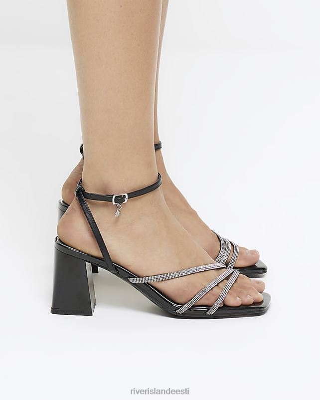 jalatsid must naised River Island kaunistatud kontsaga sandaalid 44TLL4030