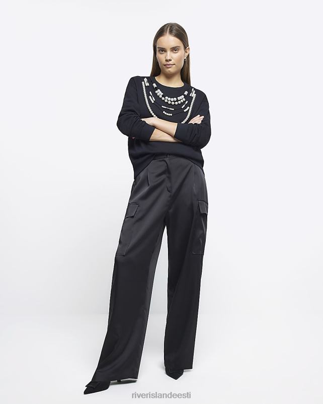 kehakate must naised River Island pärlitega kaunistatud dressipluus 44TLL4809