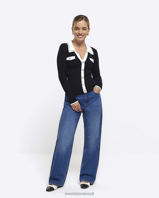 kehakate must naised River Island Peenike kootud pärlkraega kampsun 44TLL5274