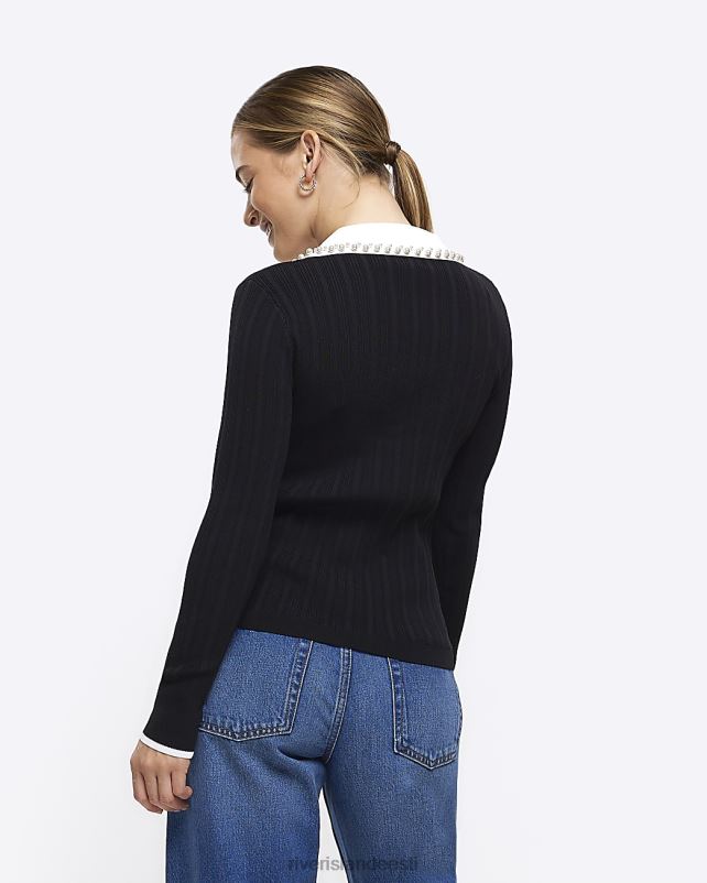 kehakate must naised River Island Peenike kootud pärlkraega kampsun 44TLL5274