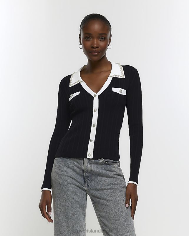 kehakate must naised River Island kootud pärlkraega kampsun 44TLL83