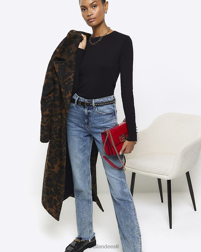 kehakate must naised River Island pikkade varrukatega topp 44TLL312