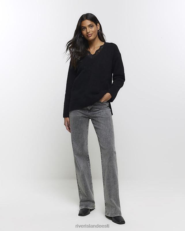 kehakate must naised River Island pitsist ääristatud džemper 44TLL4211