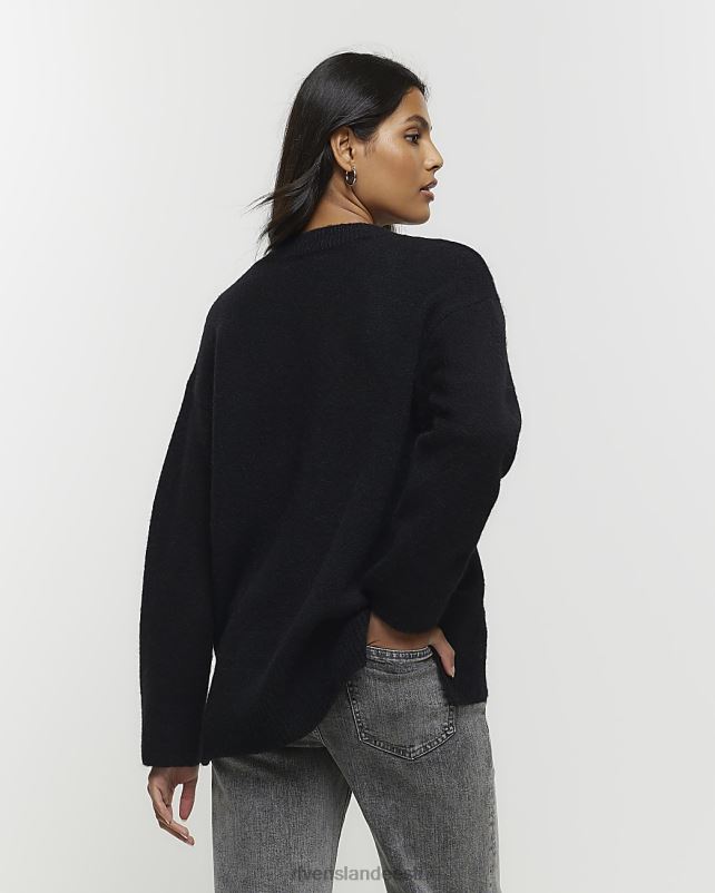 kehakate must naised River Island pitsist ääristatud džemper 44TLL4211