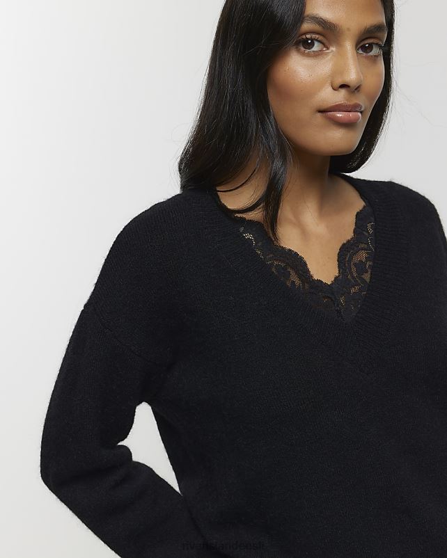 kehakate must naised River Island pitsist ääristatud džemper 44TLL4211