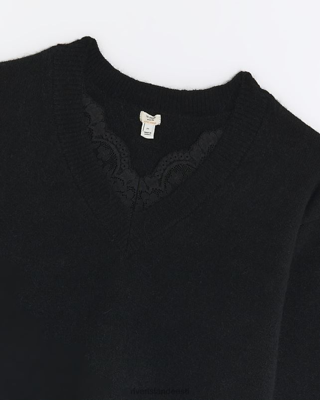 kehakate must naised River Island pitsist ääristatud džemper 44TLL4211