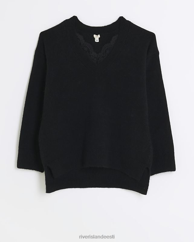 kehakate must naised River Island pitsist ääristatud džemper 44TLL4211