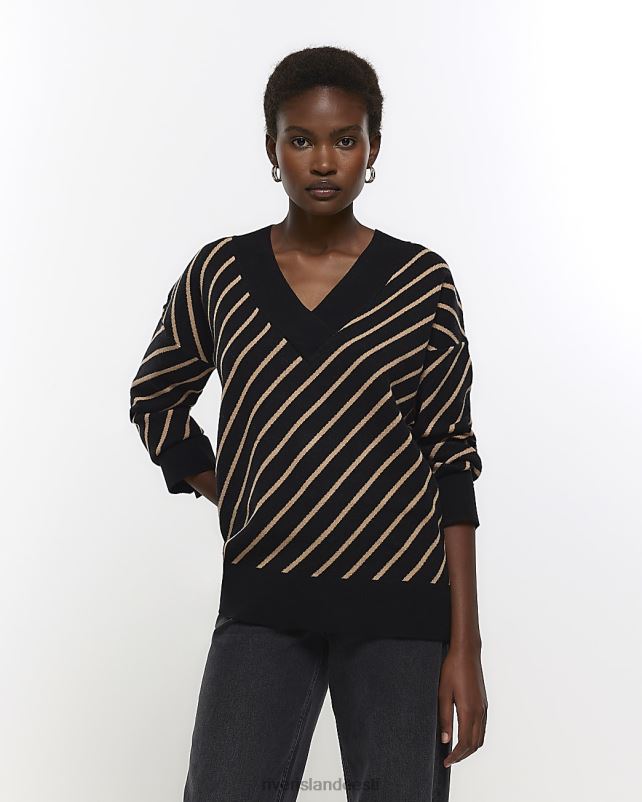 kehakate must naised River Island triibuline v-kaelusega kampsun 44TLL79