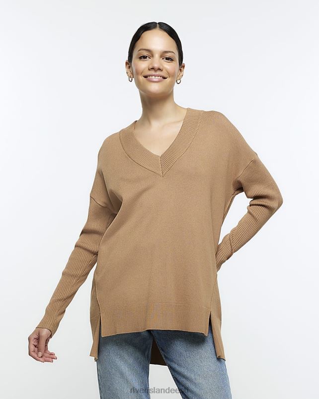 kehakate pruun naised River Island v-kaelusega kampsun 44TLL929