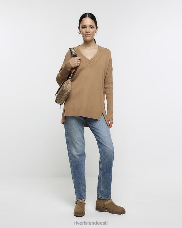 kehakate pruun naised River Island v-kaelusega kampsun 44TLL929