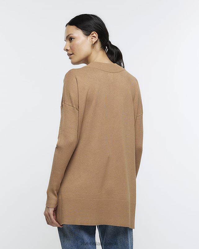 kehakate pruun naised River Island v-kaelusega kampsun 44TLL929