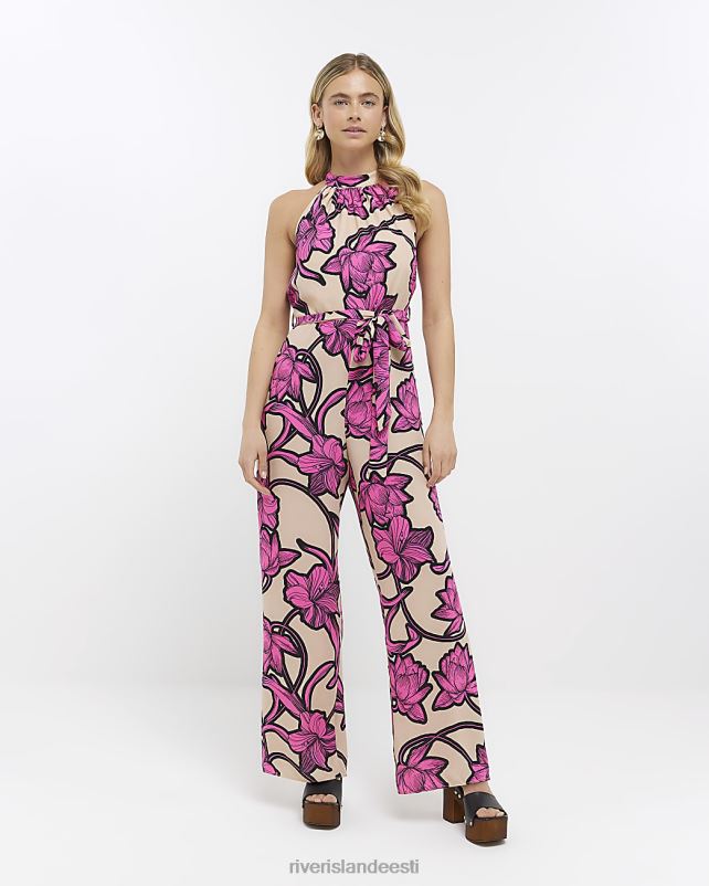 kehakate roosa naised River Island päitsekaelusega lilleline kombinesoon 44TLL1698