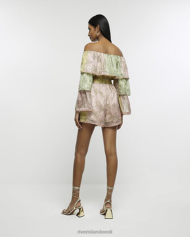 kehakate roosa naised River Island paisley bardot pikkade varrukatega mängukostüüm 44TLL1601