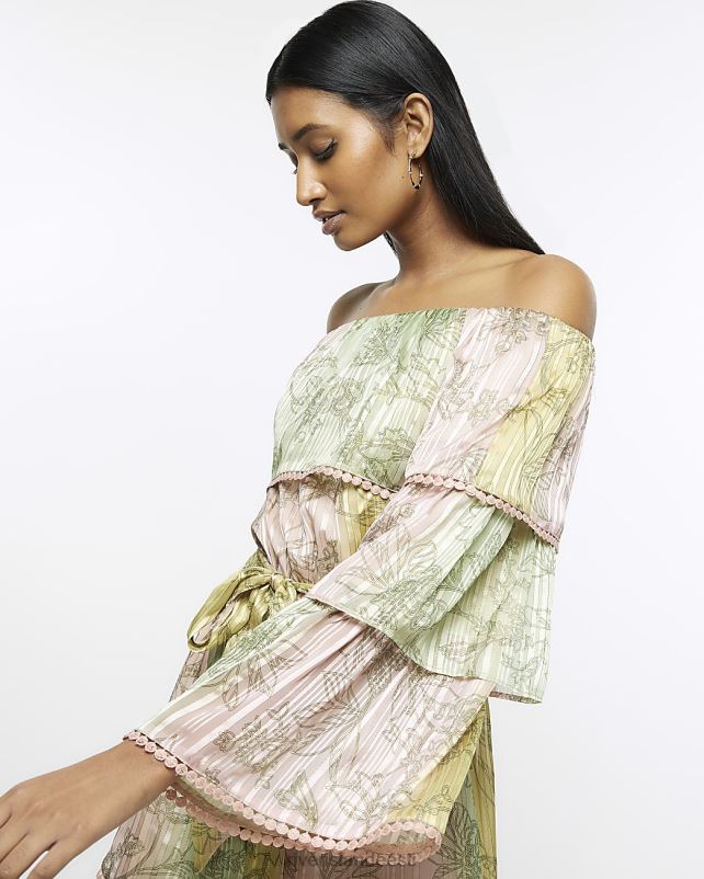 kehakate roosa naised River Island paisley bardot pikkade varrukatega mängukostüüm 44TLL1601