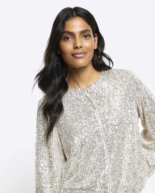 kehakate hõbedane naised River Island litritega lukuga bomber jope 44TLL1105