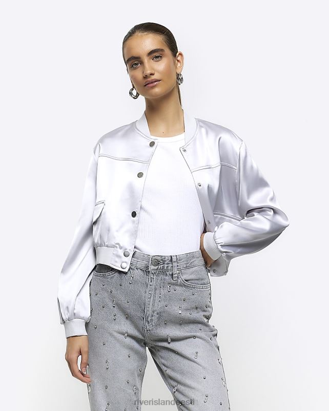 kehakate hõbedane naised River Island satiinist rätsepaga bomber jope 44TLL4026