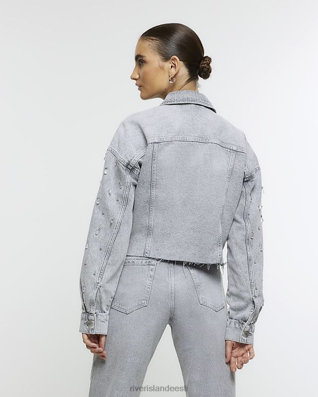 kehakate hall naised River Island kaunistatud crop teksajakk 44TLL4025