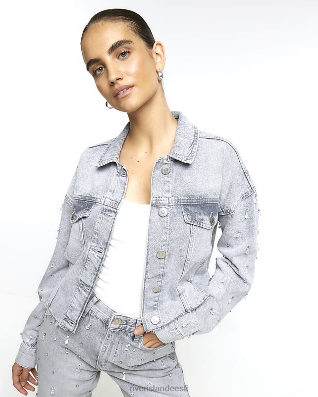 kehakate hall naised River Island kaunistatud crop teksajakk 44TLL4025