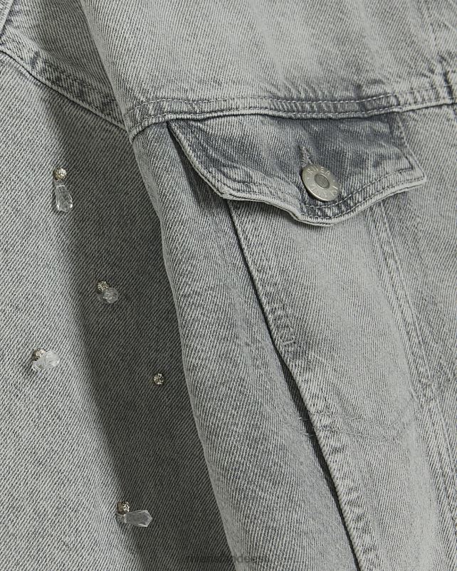 kehakate hall naised River Island kaunistatud crop teksajakk 44TLL4025