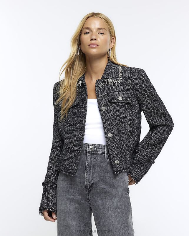 kehakate must naised River Island boucle diamante kraega bleiser 44TLL3724