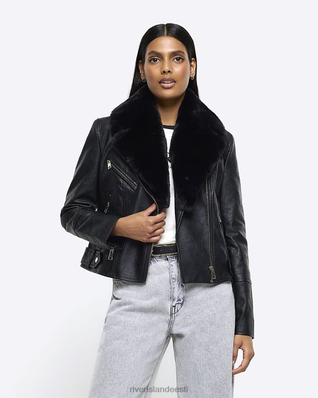 kehakate must naised River Island kunstkarusnahast kraega biker jope 44TLL4018