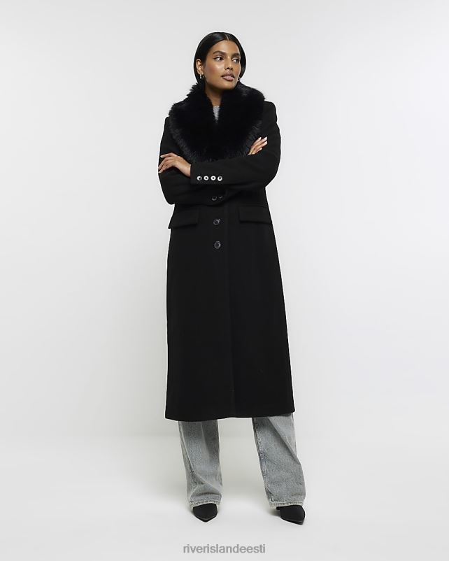 kehakate must naised River Island kunstkarusnahast kraega õngejadaga mantel 44TLL57