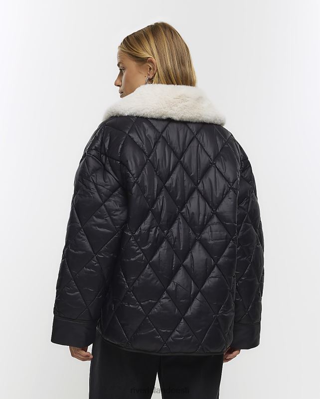 kehakate must naised River Island kunstkarusnahast kraega polsterdatud jope 44TLL1025