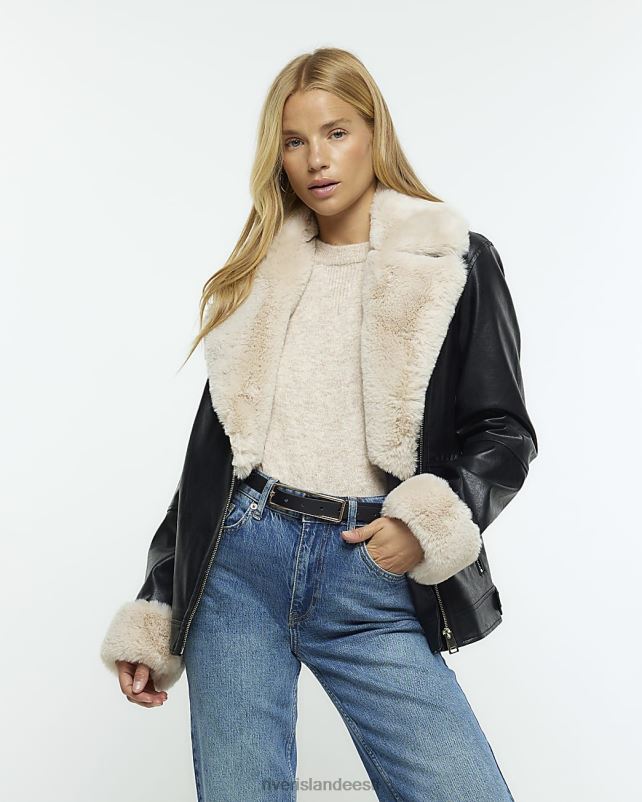 kehakate must naised River Island kunstkarusnahast trimmiga biker jope 44TLL3723