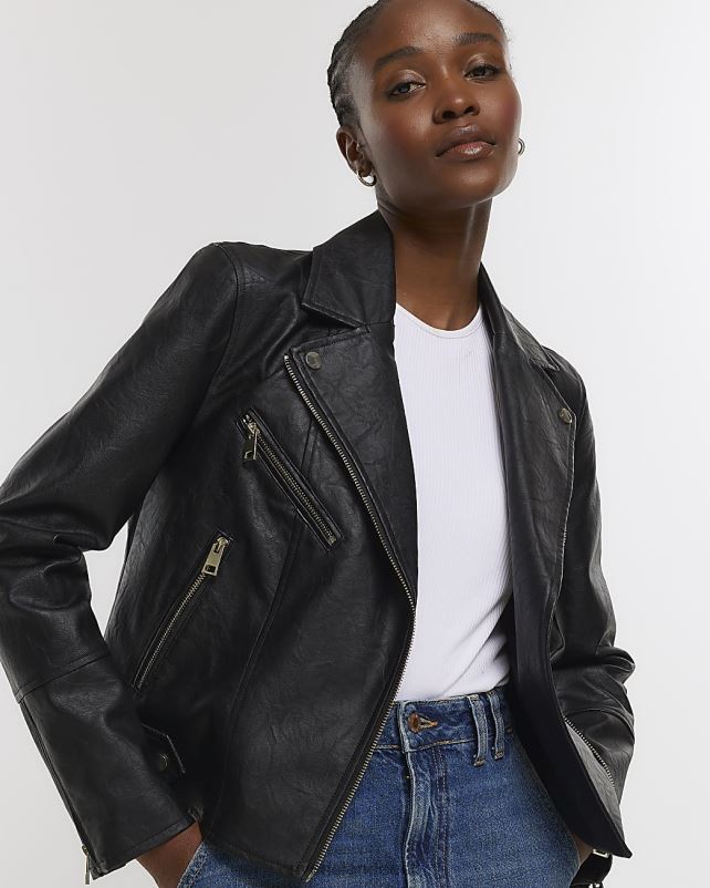 kehakate must naised River Island kunstnahast biker jope 44TLL140