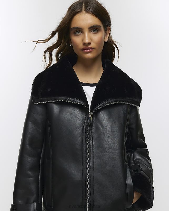 kehakate must naised River Island kunstnahast lenduri jope 44TLL3728