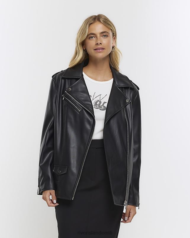 kehakate must naised River Island kunstnahast ülisuur biker jope 44TLL64