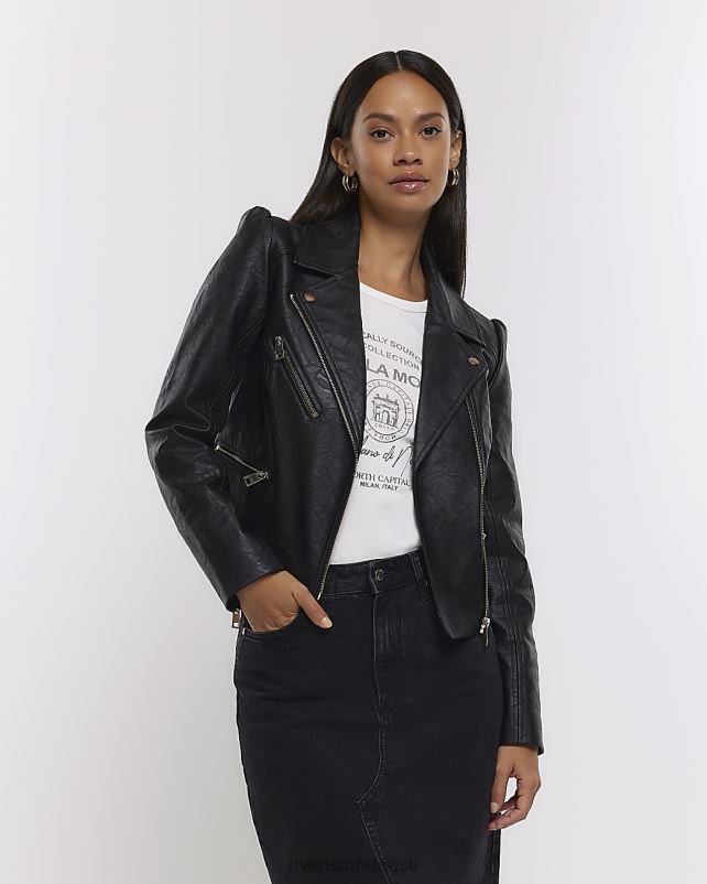 kehakate must naised River Island puhv varrukatega biker jope 44TLL4465