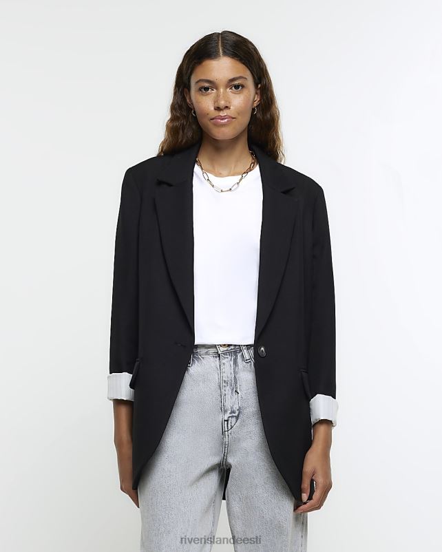 kehakate must naised River Island rullitud varrukatega bleiser 44TLL201