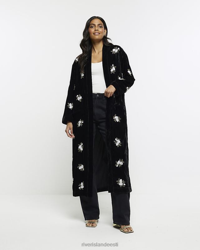 kehakate must naised River Island sametiga kaunistatud kimono 44TLL3888