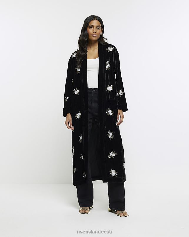 kehakate must naised River Island sametiga kaunistatud kimono 44TLL3888